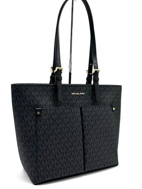 Michael Kors Jet Set Medium Double Pocket Tote Bag Black Signature